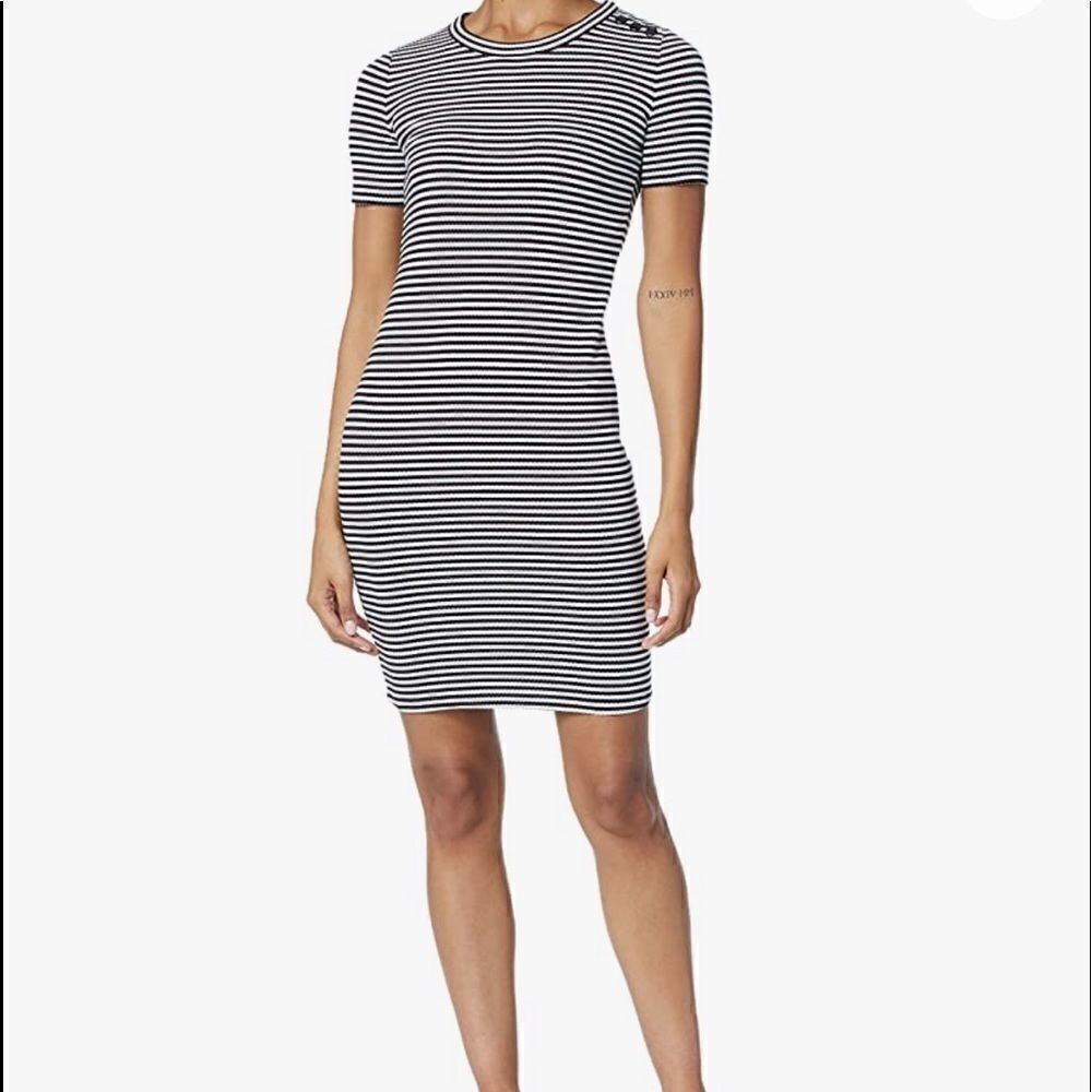 J. Crew Mercantile black and white striped short sleeve knit dress size M